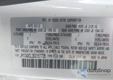 2013 Mazda Mazda5 Touring z USA, uszkodzony, nr VIN JM1CW2CL3D0157735